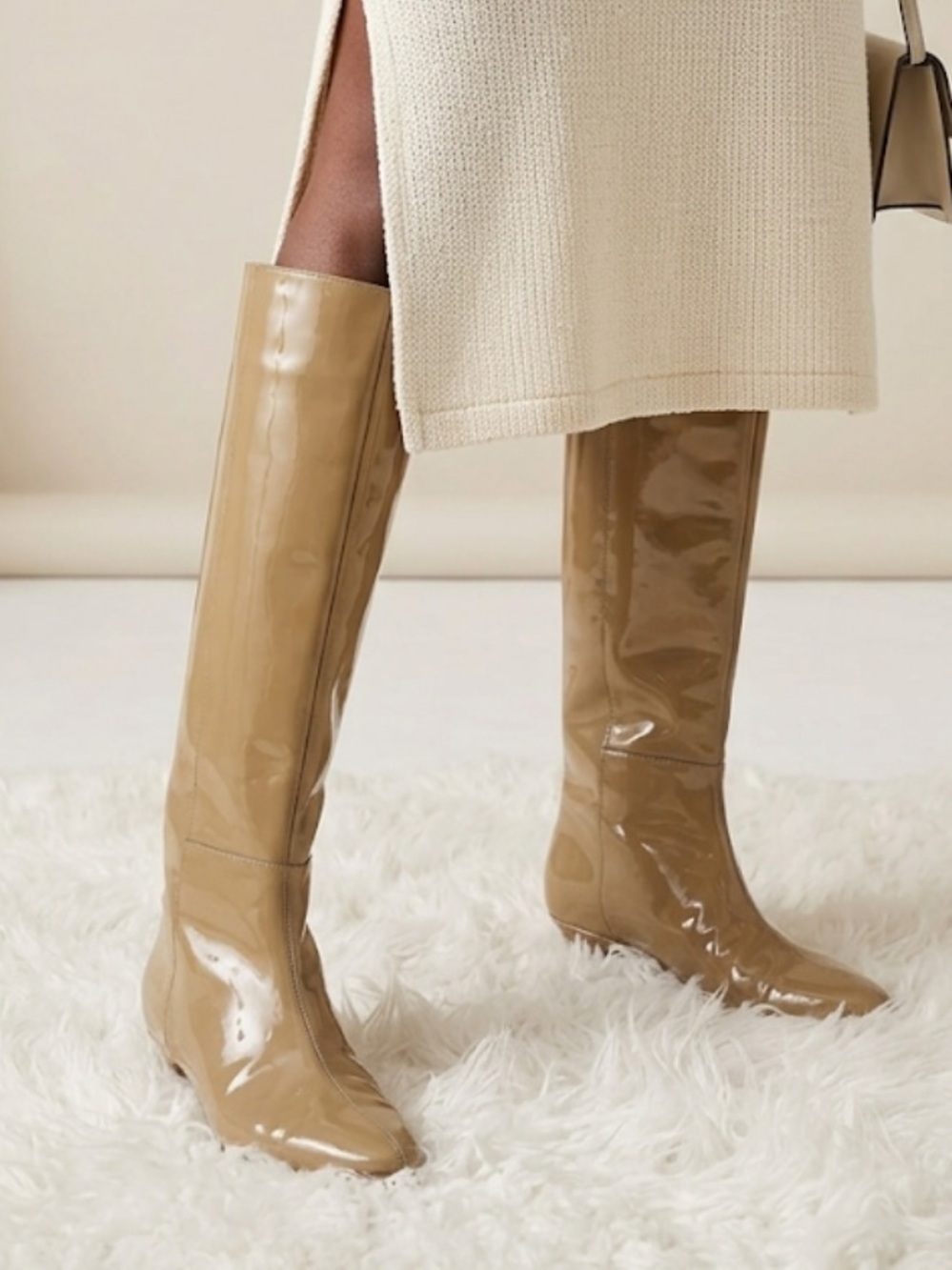 Loeffler Randall Glossy Patent Over-the-Knee Boots in Beige